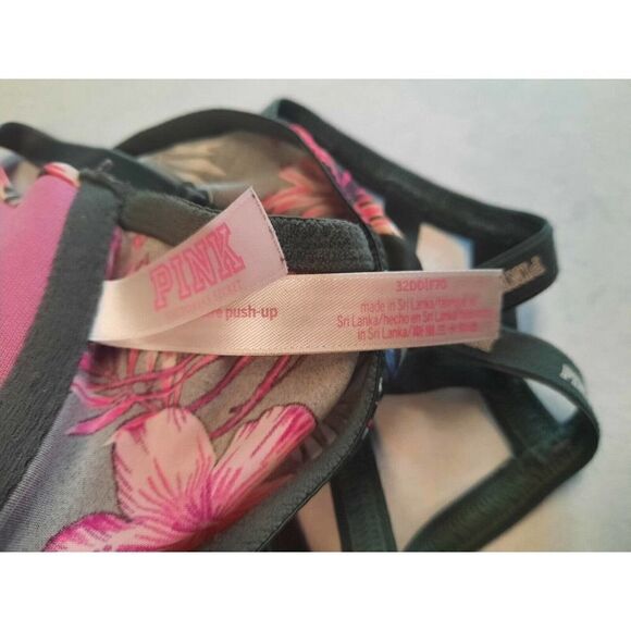 Victorias Secret PINK Front Close Push-Up Bra 32DD Caged Racerback Logo Tropical - Picture 3 of 3